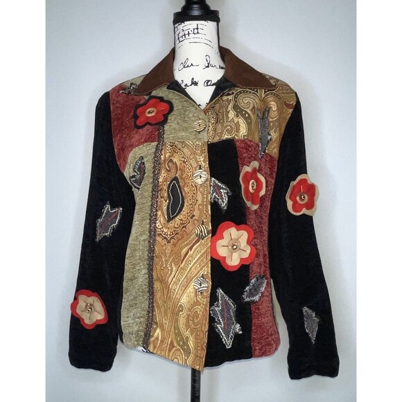 Vtg Julia Kim Patchwork Tapestry Jacket Blazer Women SM Wearable Art Embroidered - Picture 11 of 14